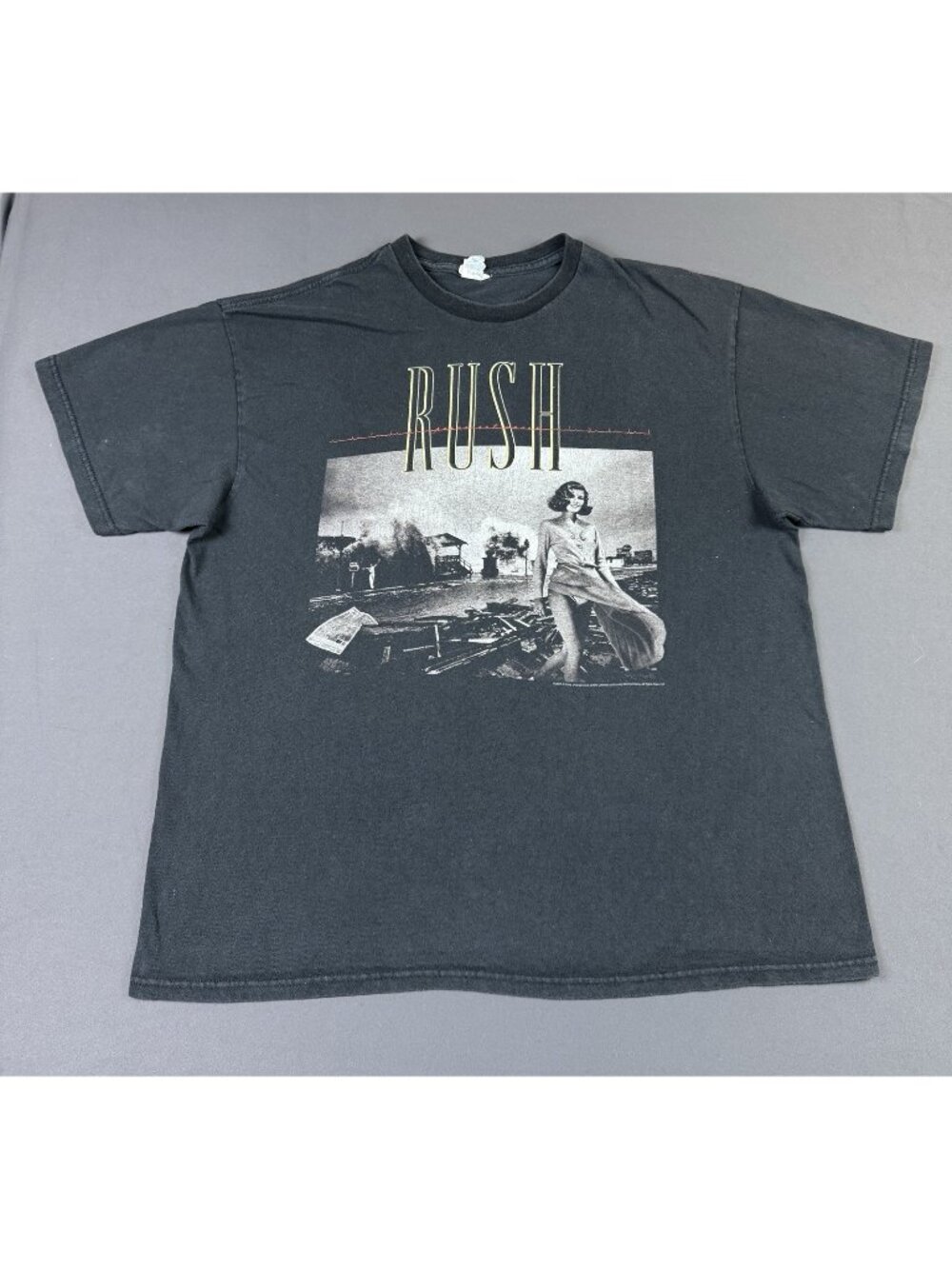 Rare Vintage Rush Permanent Waves Art Band Tee Tour Concert Promo Black XL